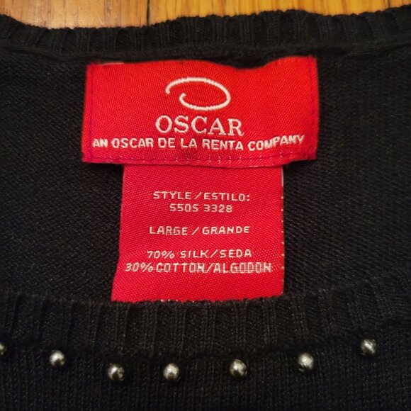 Oscar De La Renta L Black Beaded Scoop Neck Sleeveless Sweater Top Silk - Picture 3 of 7